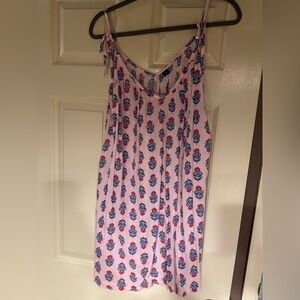 Pink and Blue Leaf Print Dress